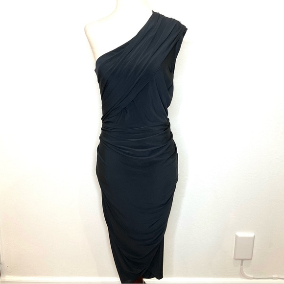 Alexander Wang Draped Ruched One Shoulder Dress Jersey in Black Size 8 - Picture 3 of 14
